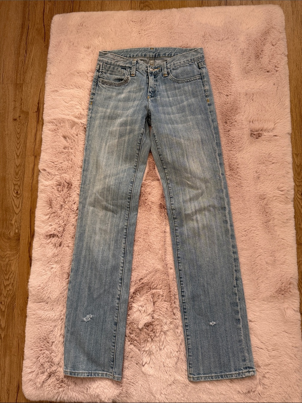 Y2K Light Blue Low Rise Women's Straight-Leg Jeans With Embroidered Pockets